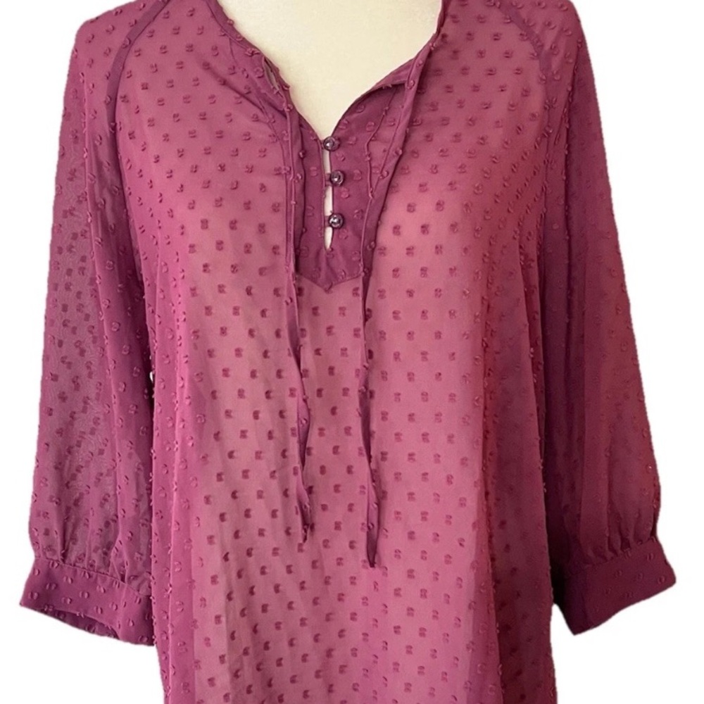 Matilda Jane Ari Swiss Dot Semi Sheer Lightweight Long Sleeve Top Womens Medium‎